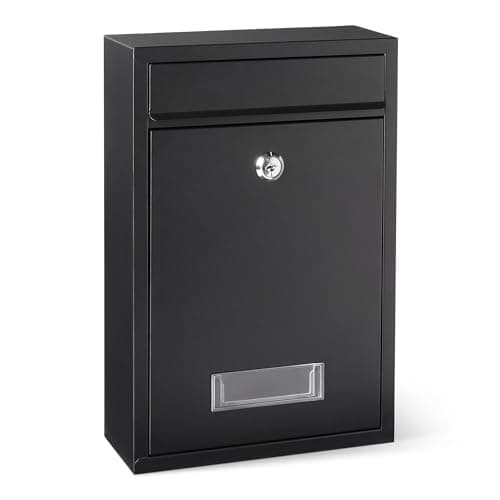 Image of Amazon Basics Post Box, Wall Mount Lockable Letter Box, Durable Galvanised Steel, for Daily Post and Small Parcels, 32.5 x 21.5 x 9.0 cm, Black