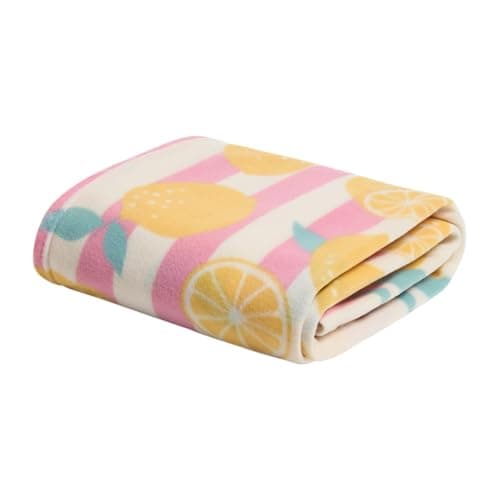 Image of OHS Throw Blanket Lemon Print Sofa Throw, Gifts for Women Soft Warm Cosy Polar Fleece Blanket for Bed Sofas Settee Decorative Lightweight Comfy Single Bed Throw, Yellow - 120 x 150cm