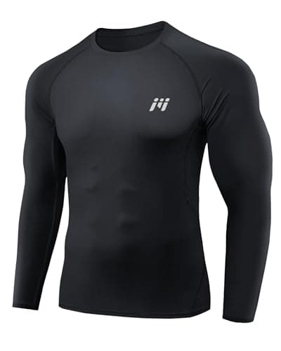 Image of MEETWEE Compression Shirt Men, Long Sleeve Functional Shirt Men Sports Shirt Training Fitness Shirt Breathable Running Shirt Undershirt for Running Jogging Sports Gym Black