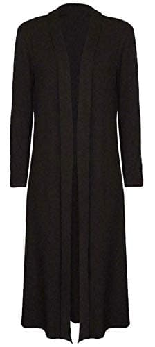 Image of Colop Ladies Maxi Long Length Boyfriend Cardigan Collared Top Long Full Sleeve Floaty (Black, 16-18)
