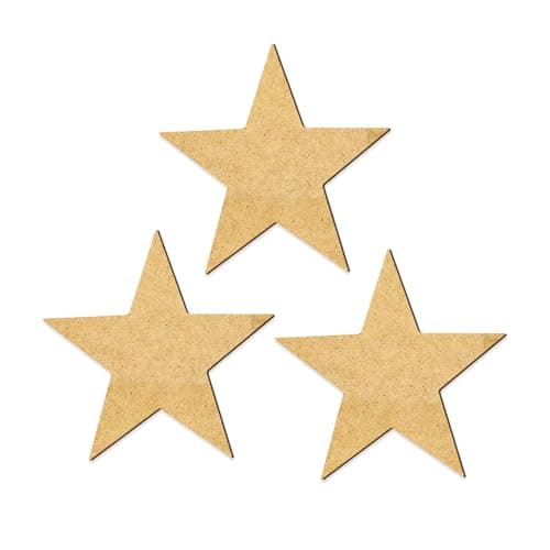 Image of MDF Star Craft Blanks – Laser Cut Wooden Shapes for DIY Crafting, Painting & Decorations, Scrapbooking, Star Cutouts (Set of 3)