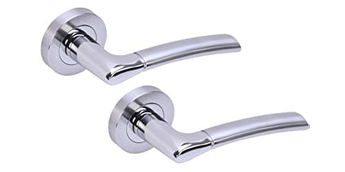Image of Hunta HANDLEZONE® Columba Premium Lever On Round Rose Door Handles, Internal Passage Latch Handles, 1 Set - Dual Finish Polished/Satin Chrome