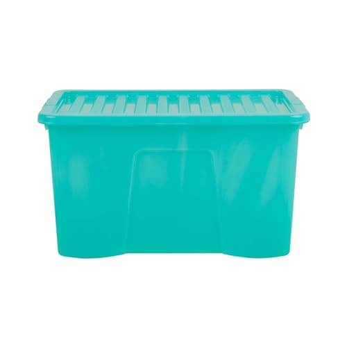 Image of Wham Crystal 60 Liter Storage, Heavy Duty Plastic Storage Box With Lids Home Office Stackable Nestable, Large Storage Boxes With Lids 60 x 40 x 33 cm - Tint Spearmint (Pack of 4)
