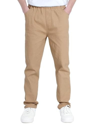 Image of CAMLAKEE Boys Chino Trousers Kids School Straight Fit Cargo Pants Casual Streewear with Elastic Waistband Khaki 1 UK:12-13 Years (manufacturers's Size: 160)