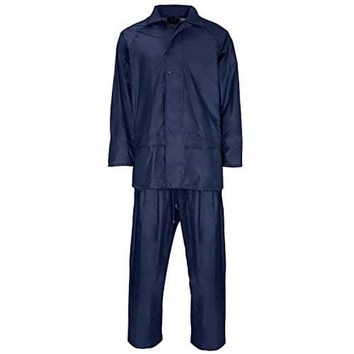 Image of Plain Rainsuit 2 Piece Set Unisex Hooded Puddle Rain Suit Jacket & Trousers Waterproof PVC Workwear Rain Wear Size S-4XL (Plain Navy, L)