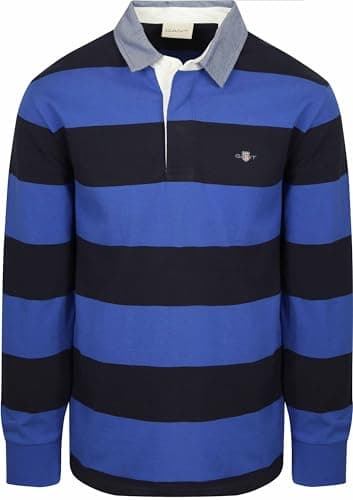Image of Gant Heavy Rugger Shield Polo Shirt Stripes Navy - Men - Clothing, blue, S