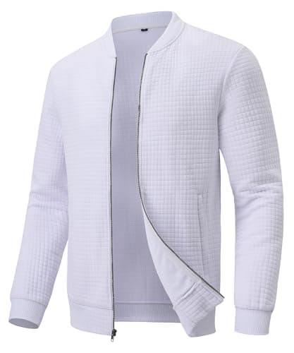 Image of Huayuzh Mens Lightweight Jackets Bomber Smart Jacket Casual Windbreaker Hiking Walking Baseball Outdoor with Zip Pockets White L