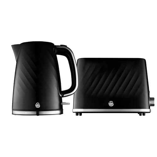 Image of Swan Windsor Kitchen Set, 1.7L Kettle & 2 Slice Toaster, Black, SK14611BLK & ST14071BLK