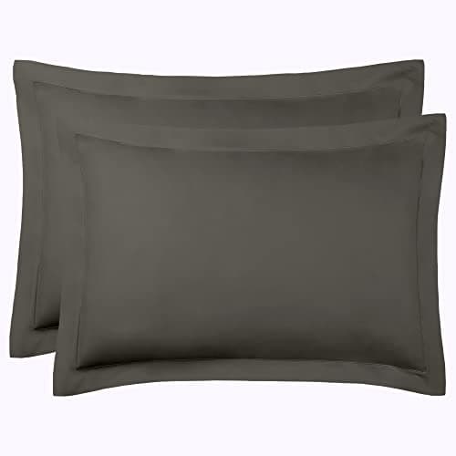 Image of Cotton Comfort Bedding Oxford Pillow Cases 2 Pack 400 Thread Count 100% Egyptian Cotton Charcoal Pillowcases 2 Pack Unique Oxford Design Soft & Hypoallergenic Pillow Covers Pack of 2 (Charcoal)