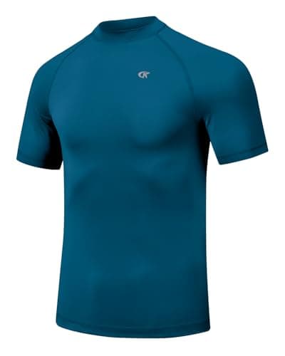 Image of Huayuzh Mens UV Rash Vest UPF 50+ Rash Guards Short Sleeve Swim Shirts Lightweight Quick Drying Surfing Gym Workout Top Dark Blue M