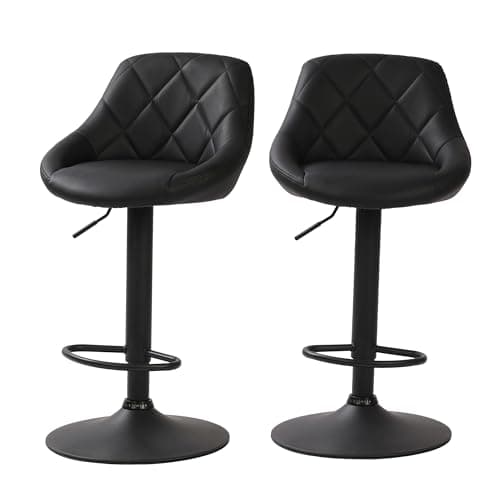 Image of Millhouse Modern Bar Stools Set, Leatherette Exterior with Adjustable Swivel Gas Lift, Black Footrest for Breakfast Bar, Kitchen & Counter (DM585 Black)