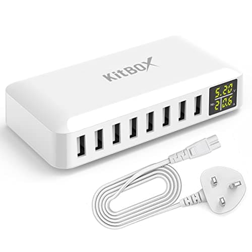 Image of Kitbox Multi USB Charger UK Plug 40W Charging Station 5V/2A per Port USB Charging Hub with Display Fast Phone Charger for iPhone 15/14/13/12/11 Pro Max/SE/XR/XS/8/7/6/Samsung S9/Pixel 8/7 etc