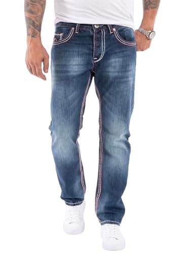 Image of Rock Creek RC-2056 Men's Designer Jeans Trousers Thick Stitching Vintage Blue, Dark Blue - Rc-2272, 40 W/32 L