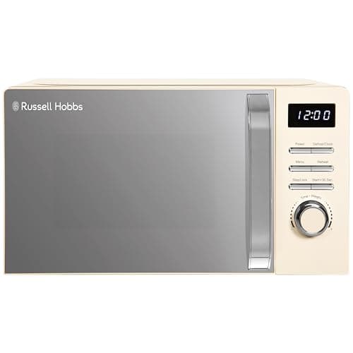 Image of Russell Hobbs Digital Microwave 20L 800W in Cream with 5 Power Levels, Pull Handle Door & Button Control, Clock & Timer, Automatic Defrost, Easy Clean, 8 Auto Cook Menus RHMD818C
