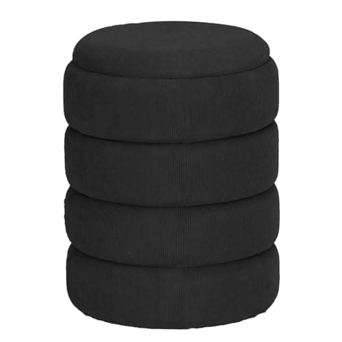 Image of URBNLIVING Soft Velvet Ottoman Storage Pouffe Footstool Dressing Vanity Chair (Dark Grey, Round)