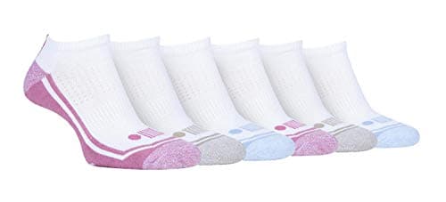 Image of Jeep - 6 Pairs Ladies Performance Polyester Low Cut Ankle Length Trainer Gym Socks (4-8, White/Pink)