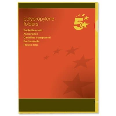 Image of 5 Star Folder Cut Flush Polypropylene Copy-safe Translucent A4 Yellow [Pack 25]