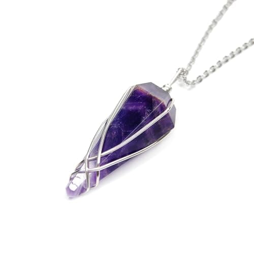 Image of Amethyst Gemtone Pendulum Necklace With Chain | Natural Gemstone | Dowsing Crystal Dowser Scrying | Divination Tool | Wicca | Sagittarius | Pisces | Aquarius | Capricorn |
