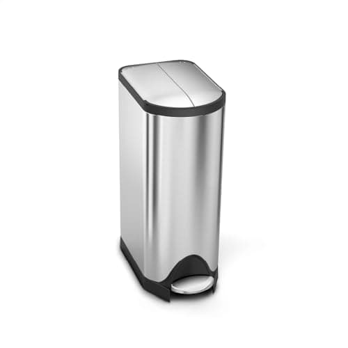Image of simplehuman CW1824 30L Slim Butterfly Kitchen Pedal Bin, Strong Steel Pedal, Silent Soft Close Lid, Stay-Open Lid, Non-Skid Base, Fingerprint-Proof, Inner Bucket, Brushed Stainless Steel