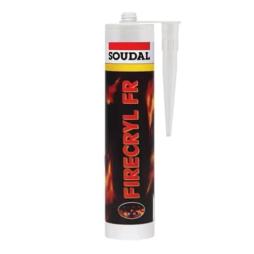 Image of Soudal Firecryl FR Fire Resistant Acrylic Silicone Sealant and Filler 4Hour Cartridge 310ml | Fire Rated Penetration Of Smoke And Fire Sealing Compound For Cracks in Concrete and Plaster (White)