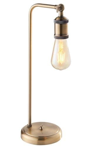 Image of National Lighting Hal Table Lamp – Antique Brass Plate Finish Desk Lighting, 453mm Industrial Style Desk Light – E27, Non-Dimmable Vintage Lamp with Toggle Switch for Bedroom, Living Room & Office