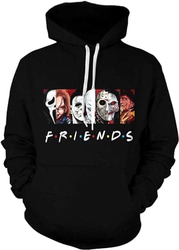 Image of DUCHE Mens Womens Horror Movie Hoodie Couples Scary Character Pullover Sweatshirt Unisex Hoodie Teen with Pocket-3XL Black