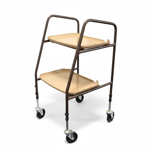 Image of Home Helper Trolley on Wheels – Height Adjustable Mobility Trolley with Two Removable Trays – Strong Steel Frame Mobility Aid Walker – Easy-to-Clean Catering Trolley for Kitchen and Home Use