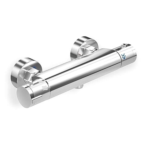 Image of Thermostatic Shower Mixer Bar Single Lever Exposed Bath Shower Mixer Valve Anti Scald Tap, Hot Cold Water Mixer Constant Temperature Control for Bathroom - Chrome