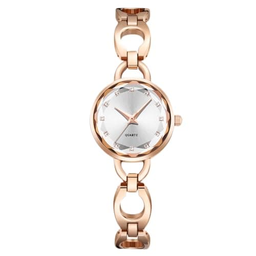 Image of RORIOS Elegant Women's Analogue Quartz Watch Simulated Diamond Watch Exquisite Girl Stainless Steel Watch Women Watch, Rose Gold, Bracelet, Pink Gold, Bracelet