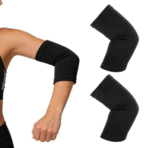 Image of Ajcotahm 2 Pack Elbow Support for Men Women, Black Elbow Brace Nylon Arm Compression Sleeve for Weightlifting Tennis Golfers Sports Protection