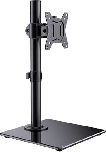 Image of ErGear Single Monitor Stand for 13"-32" Screens, Freestanding Monitor Arm with Tempered Glass Base, VESA Desk Mount with Height Adjustable Swivel, Tilt, Rotation, VESA 75x75 100x100 Gaming