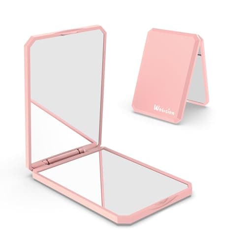 Image of WOBSION Compact Mirror for Purse, Pocket Mirror for Handbag & Travel, Small Makeup Mirrors with Magnification, Portable, Folding, Handheld, Gifts for Women, Pink