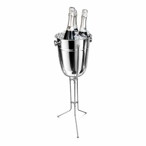Image of Chabrias Ltd 7.5L Stainless Steel Champagne Bucket with Folding Stand, Wine & Champagne Cooler, Large Ice Bucket for Parties, Beer & Drinks Chiller for Home, Bar, Events
