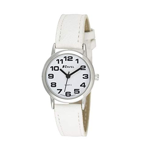 Image of Ravel Women's Easy Read Watch with Big Numbers (Small) - White/Silver Tone/White Dial