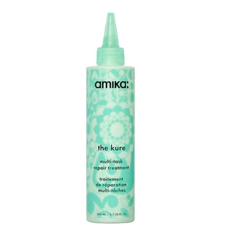 Image of amika the kure multi-task strength hair treatment - bond fortifying in-shower or leave-in hair mask - helps reduces breakage + strengthens damaged + chemically-treated strands (200 ml)