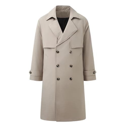 Image of Allthemen Mens Casual Trench Coat Double Breasted Mid Length Jacket Lightweight Overcoat with Blet Windbreaker Coat Khaki M