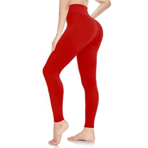 Image of ACTINPUT Leggings for Women UK Soft High Waisted Tummy Control Leggings Gym Sports Workout Running Pilates Yoga Pants Ladies Elasticated Trousers for Women (Red,S-M)