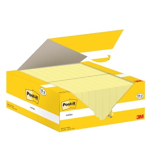 Image of Post-it Notes Canary Yellow, Promo Pack 18 + 6 Free Pads, 100 Sheets per Pad, 38 mm x 51 mm, Yellow Color - Self-Stick Notes for Note Taking, to Do Lists & Reminders