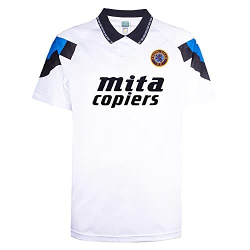 Image of Score Draw Aston Villa 1990 Away Retro Football Shirt White Large Polyester