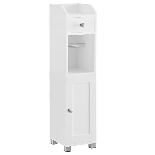 Image of VASAGLE Small Bathroom Storage Cabinet Toilet Paper Holder with Storage Toilet Paper Storage Cabinet Bathroom Organizer with Adjustable Shelf Waterproof Feet for Small Spaces White BBC846P31