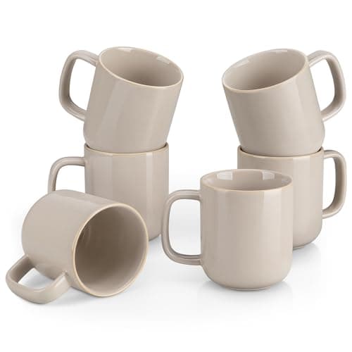 Image of vancasso Playa Coffee Mugs Set of 6, 16 oz/480 ml Stoneware Tea Cups with Handle, for Cocoa Milk/Latte/Cappuccino, Drinkware Gift Set, Microwave & Dishwasher Safe, Grey