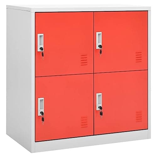 Image of vidaXL Locker Cabinet with Modern Design and Ample Storage Space, Made of Durable Steel, Suitable for Schools and Offices, Light Grey and Red, Dimensions: 90x45x92.5 cm