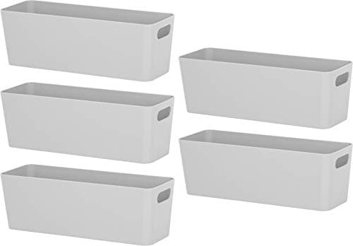 Image of Wham Bam 7.01 Cool Grey Plastic Studio Storage Baskets Office Home & Kitchen Tidy Organiser 30.0 x 10.0 x 10.0cm (5 Baskets)