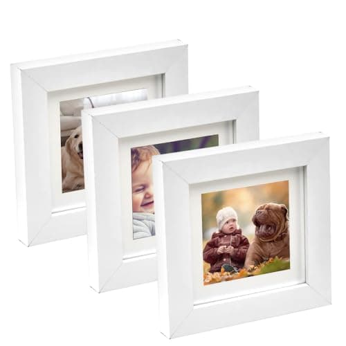 Image of KITERI 4x4 Inch Frame, 3 Pack White Picture Frame Set Square Picture Frames Modern Picture Photo Frame Square Photo Frames Small Frames with MDF Strut Backing for Wall Mounted & Desk