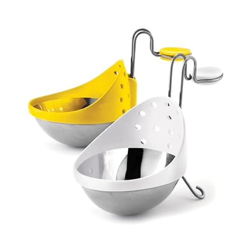 Image of Cuisipro 1579 Egg Poacher, Set of 2, Draining Holes, Inserts into Pan, Dishwasher Safe, Yellow, White, Stainless Steel