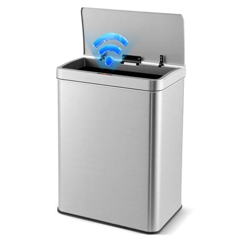 Image of COSTWAY 53L/60L Automatic Kitchen Bin, Touchless Infrared Motion Sensor Bin with Soft Closure Lid & Stay Open Function, Anti-Fingerprint Stainless Steel Garbage Trash Can for Bathroom Office (53L)