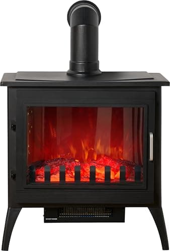 Image of Sureflame Marlow 3-Sided Electric Stove in Black with Angled Stove Pipe