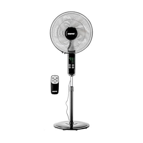 Image of GEEPAS 16’’ Pedestal Fan with Remote Control – 60W Powerful Free-Standing Oscillating Cooling Fan – Height Adjustable, 7.5 Hour Timer - 3-Speed, 5-Blade Air Cooling Floor Fan Home Office (Black)