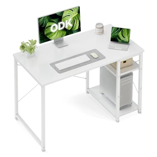 Image of ODK Desk with Reversible Storage Shelves, 100 x 48 cm Small Computer Desk, Home Office Work Table, Study Writing Table for Workers and Students, White