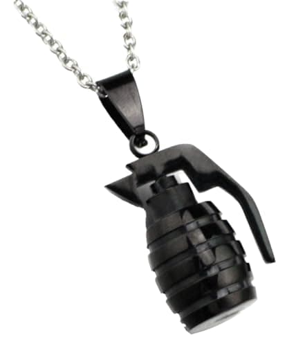 Image of AZYOUNG Men's Gold Silver Black Grenade Pendant O Chain Necklace,Black